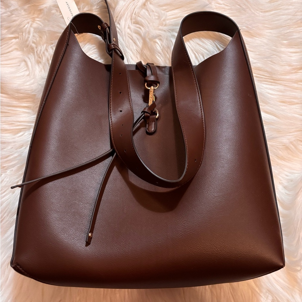 Elegant Brown Faux Leather Tote Bag